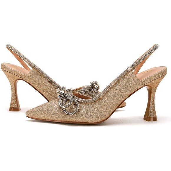 Wedding Women's Rhinestone Ankle Strap Heeled Sandals Satin Pointy Toe Stiletto - Picture 2 of 5